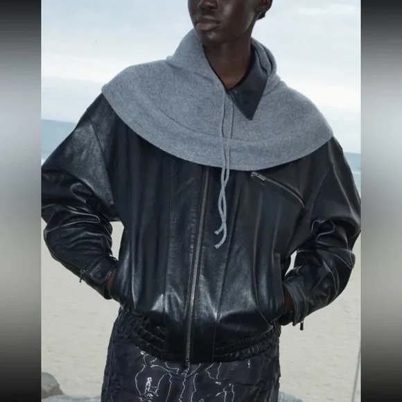 PALOMA WOOL LORA BLACK LEATHER BOMBER JACKET SIZE 36 (SMALL) - Picture 16 of 16